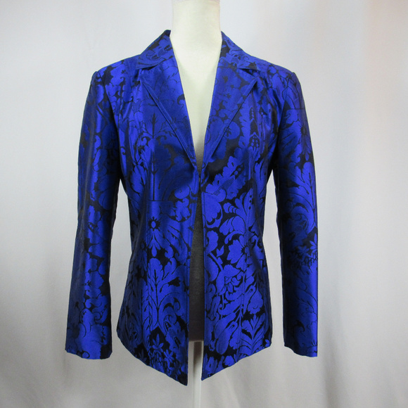 Chico's Jackets & Blazers - Chico's Blue Black Floral Silk Jacket Blazer Coat